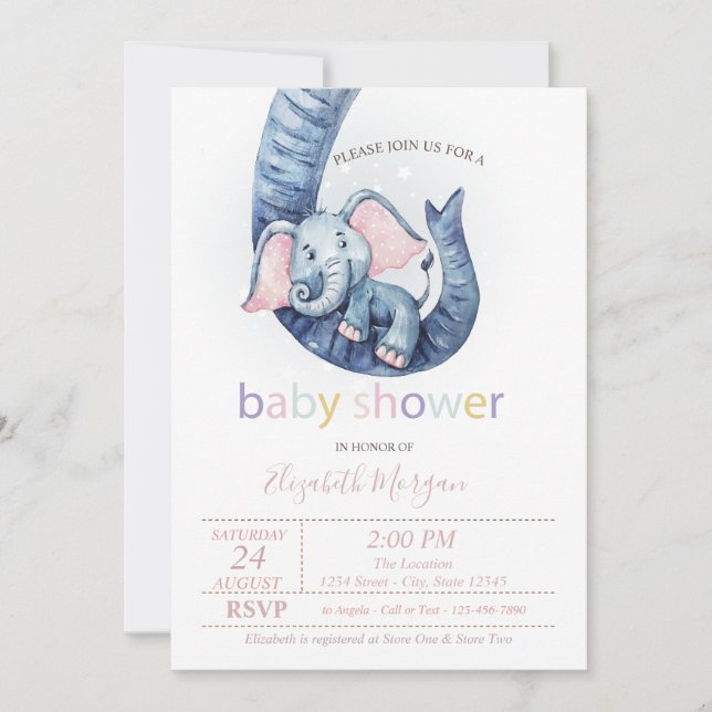Cute Baby Elephant Polka dots Baby Shower Inbjudningar (Framsida)