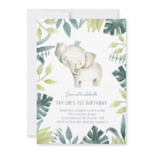 Cute Baby Elephant Prince Tropical Jungle Birthday