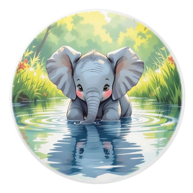 Cute Baby Elephant Reflection  Knopp (Framsidan)