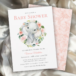 Cute Baby Elephant Rosa Blommigt Baby Shower Inbjudningar