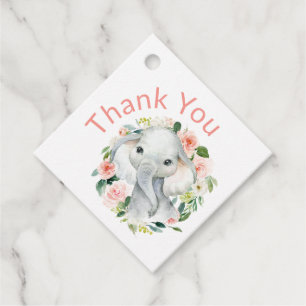Cute Baby Elephant Rosa Blommigt Tack Gåvor Etiketter