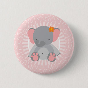 Cute Baby Elephant Rosa Grått Knapp