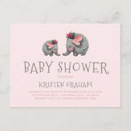 Cute Baby Elephant | Rosa Watercolor Baby Shower Inbjudan Vykort