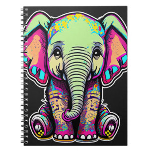 Cute Baby Elephant sitta digital illustration Anteckningsbok