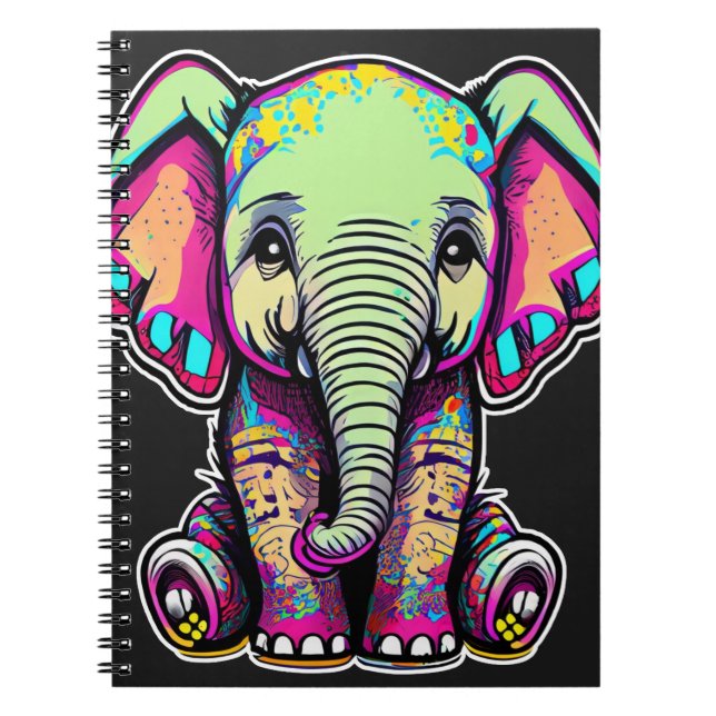 Cute Baby Elephant sitta digital illustration Anteckningsbok (Framsidan)