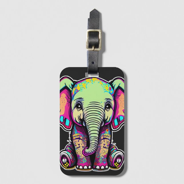 Cute Baby Elephant sitta digital illustration Bagagebricka (Framsida vertikal)