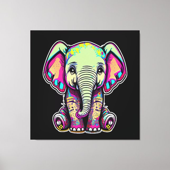 Cute Baby Elephant sitta digital illustration Canvastryck (Framsida)