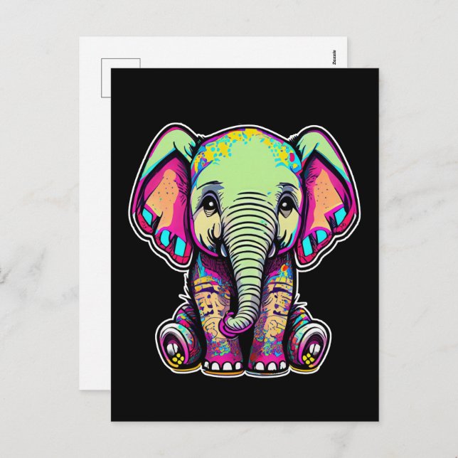 Cute Baby Elephant sitta digital illustration Helg Vykort (Fram/baksida)