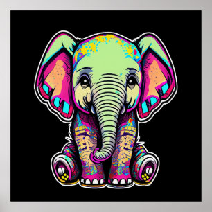 Cute Baby Elephant sitta digital illustration Poster