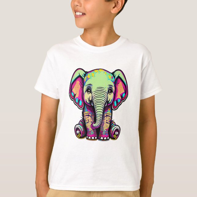 Cute Baby Elephant sitta digital illustration T Shirt (Framsida)