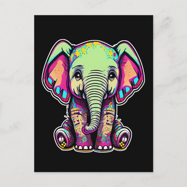 Cute Baby Elephant sitta digital illustration Vykort (Framsida)