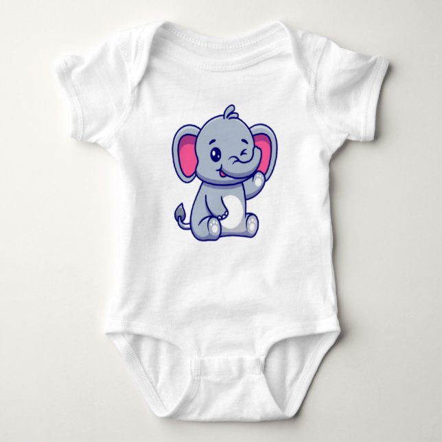 Cute Baby Elephant Sitta Tecknad-23800 T Shirt (Framsida)