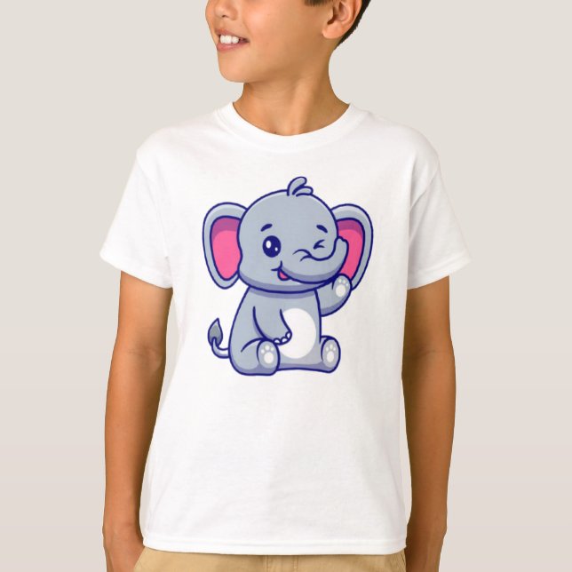 Cute Baby Elephant Sitta Tecknad T Shirt (Framsida)