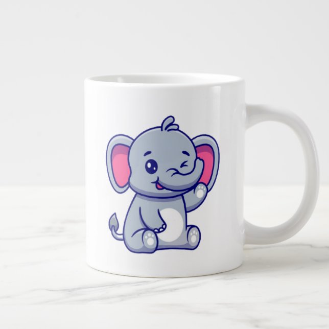 Cute Baby Elephant Sitting Cartoon-23800 Jumbo Mugg (Höger)