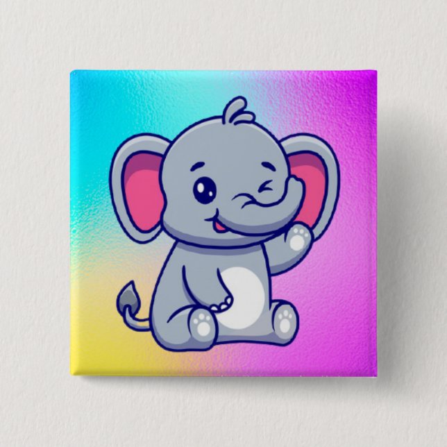 Cute Baby Elephant Sitting Cartoon-23800 Knapp (Framsida)