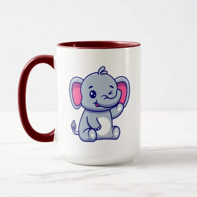 Cute Baby Elephant Sitting Cartoon-23800 Mugg (Vänster)