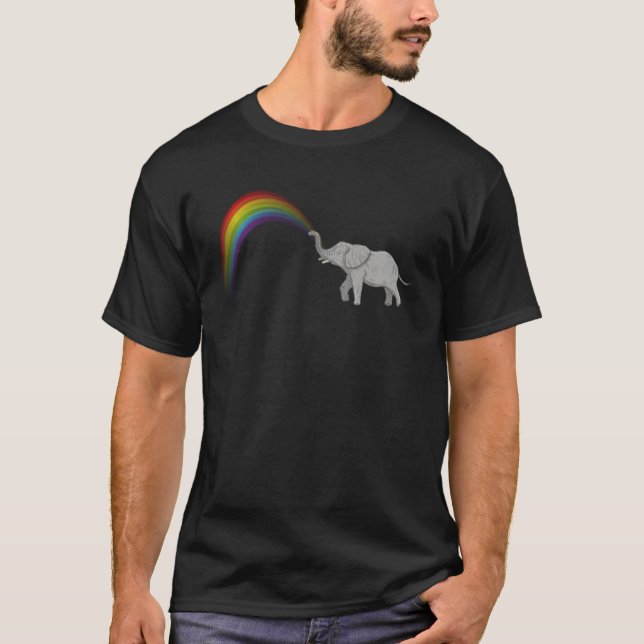 Cute Baby Elephant Spraying Rainbow Animal Elephan T Shirt (Framsida)