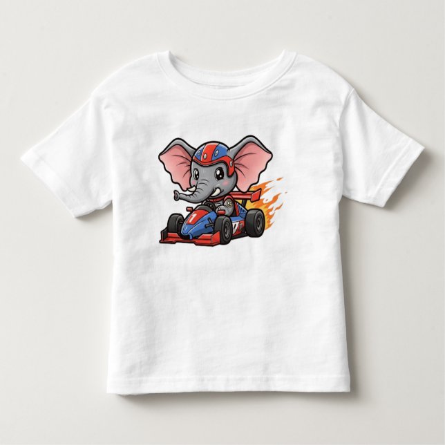 Cute Baby Elephant Tävling bil Driver T Shirt (Framsida)