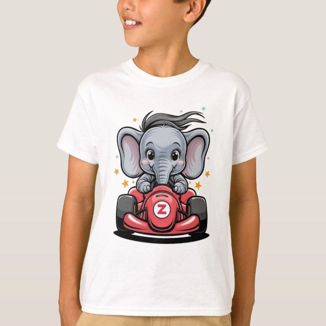 Cute Baby Elephant Tävling bil Driver T Shirt (Framsida)