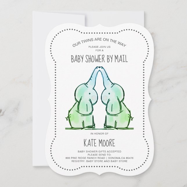 Cute Baby Elephant Twillingar Baby Shower by Mail Inbjudningar (Framsida)