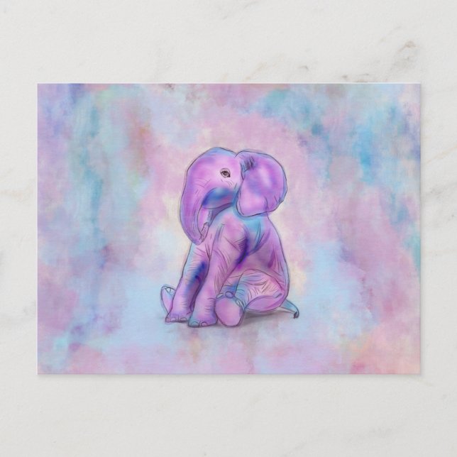 Cute Baby Elephant Vattencolor pastelles Vykort (Framsida)