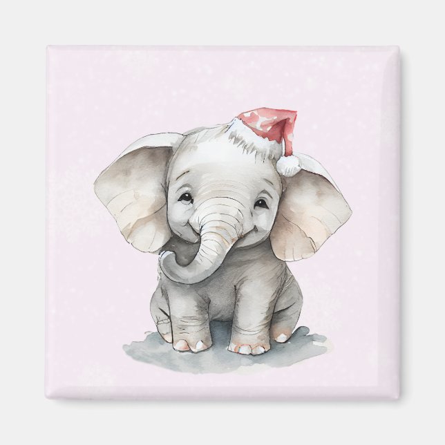 Cute Baby Elephant Wearing Santa Hat Magnet (Framsidan)