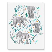 Cute Baby Elephants and Birds