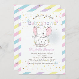 Cute Baby Elephants Stars Baby Shower Inbjudningar