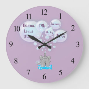 Cute Baby elphant Blobles Monogrammade Stor Klocka