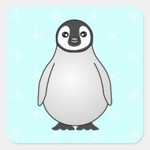 Cute Baby Emperor Penguin Tecknad Fyrkantigt Klistermärke