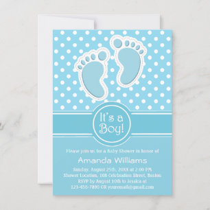 Cute Baby Feed Blue White - dess pojkvän-babyskor Inbjudningar