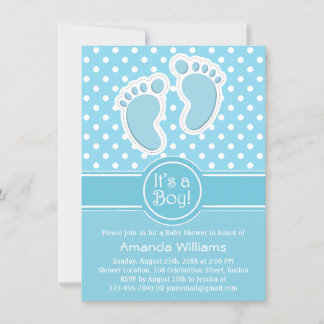 Cute Baby Feed Blue White - dess pojkvän-babyskor Inbjudningar