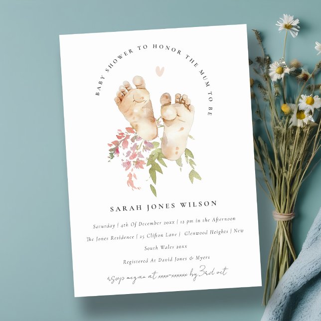 Cute Baby Feed  Rosa Blommigt Girl Baby Shower Inbjudningar (Skapare uppladdad)