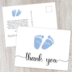 Cute Baby Feet Boy Shower Tack Vykort
