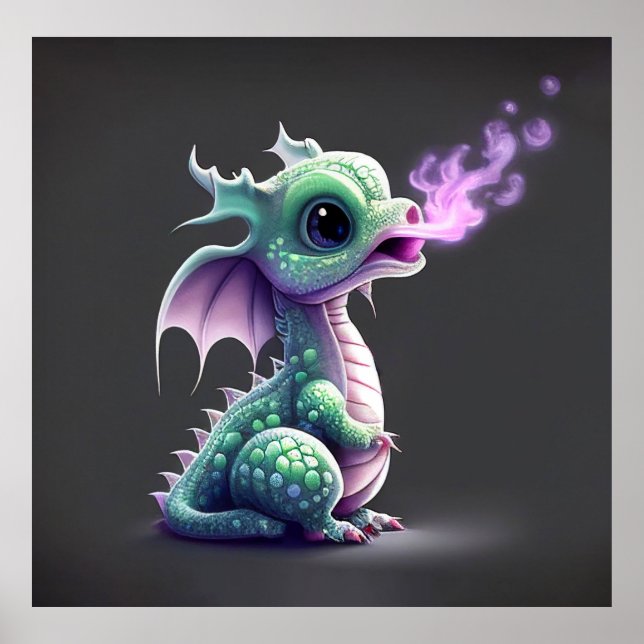 Cute Baby Fire Breathing Dragon Poster (Framsidan)