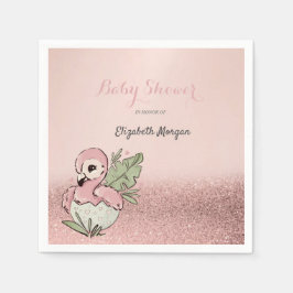 Cute Baby Flamingo Ro Guld Glitter Pappersservett
