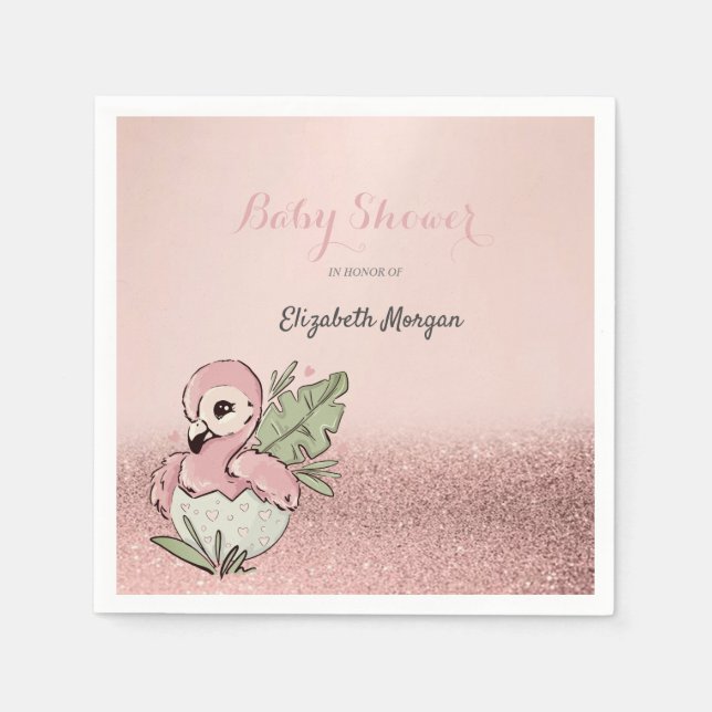 Cute Baby Flamingo Ro Guld Glitter Pappersservett (Framsidan)