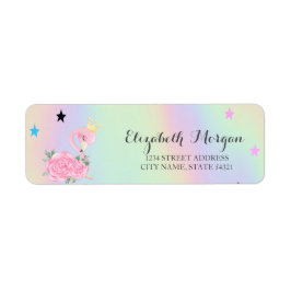 Cute Baby Flamingo, stjärnor, holografi Returadress Etikett