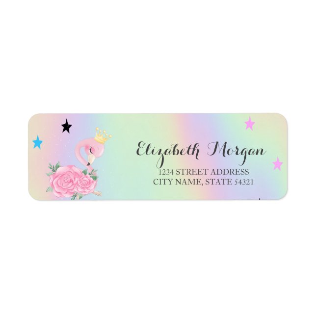 Cute Baby Flamingo, stjärnor, holografi Returadress Etikett (Framsidan)