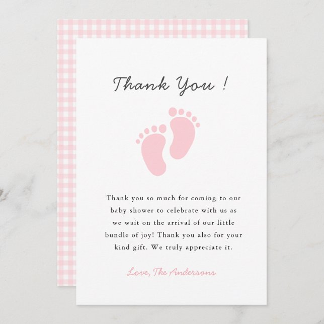 Cute Baby footprint  Baby girl shower Tack Kort (Fram/baksida)