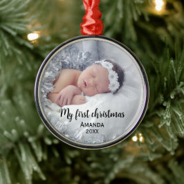 Cute baby första christmas julgransprydnad metall