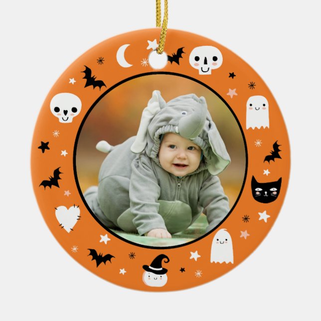 Cute Baby Första Halloween Photo Ornament (Framsidan)