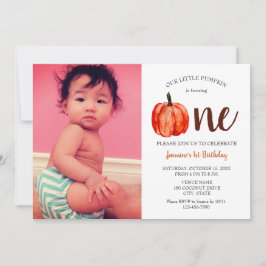 Cute baby-fotokort första födelsedag Pumpkin Höst Inbjudningar