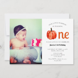 Cute baby-fotokort första födelsedag Pumpkin Höst Inbjudningar
