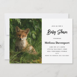 Cute Baby Fox i en Grönt Forest Baby Shower Inbjudningar