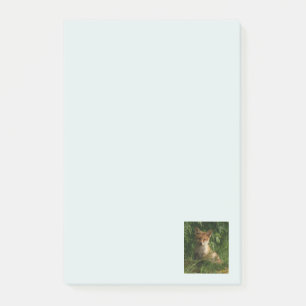 Cute Baby Fox i en Grönt Forest Post-it Block