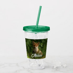 Cute Baby Fox i en Grönt Forest Take Away Mugg