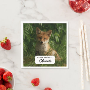 Cute Baby Fox i Grönten Forest Birthday Pappersservett