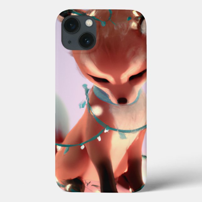 Cute Baby Fox med Fairy Ljus iPhone 13 Fodral (Baksida)