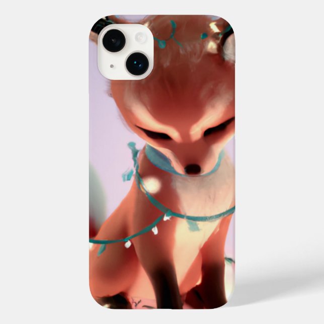 Cute Baby Fox med Fairy Ljus iPhone 14 + Fodral (Baksida)